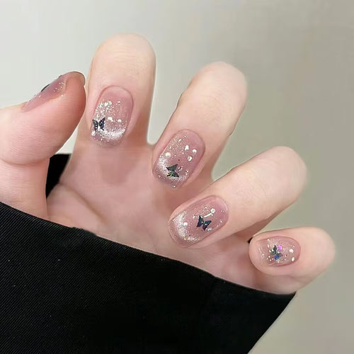 Artistic Glitter Butterfly Press-On Nails Bowlift
