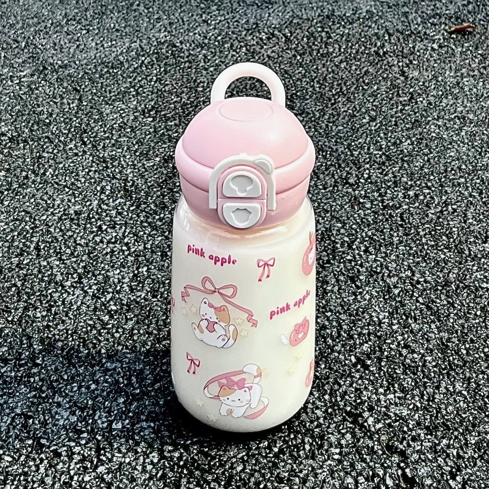 Women's insulated drinking bottle with playful animal design and secure flip-top lid Bowlift