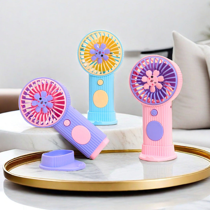 Ladies Compact Hand Fan with Flower Motif Bowlift