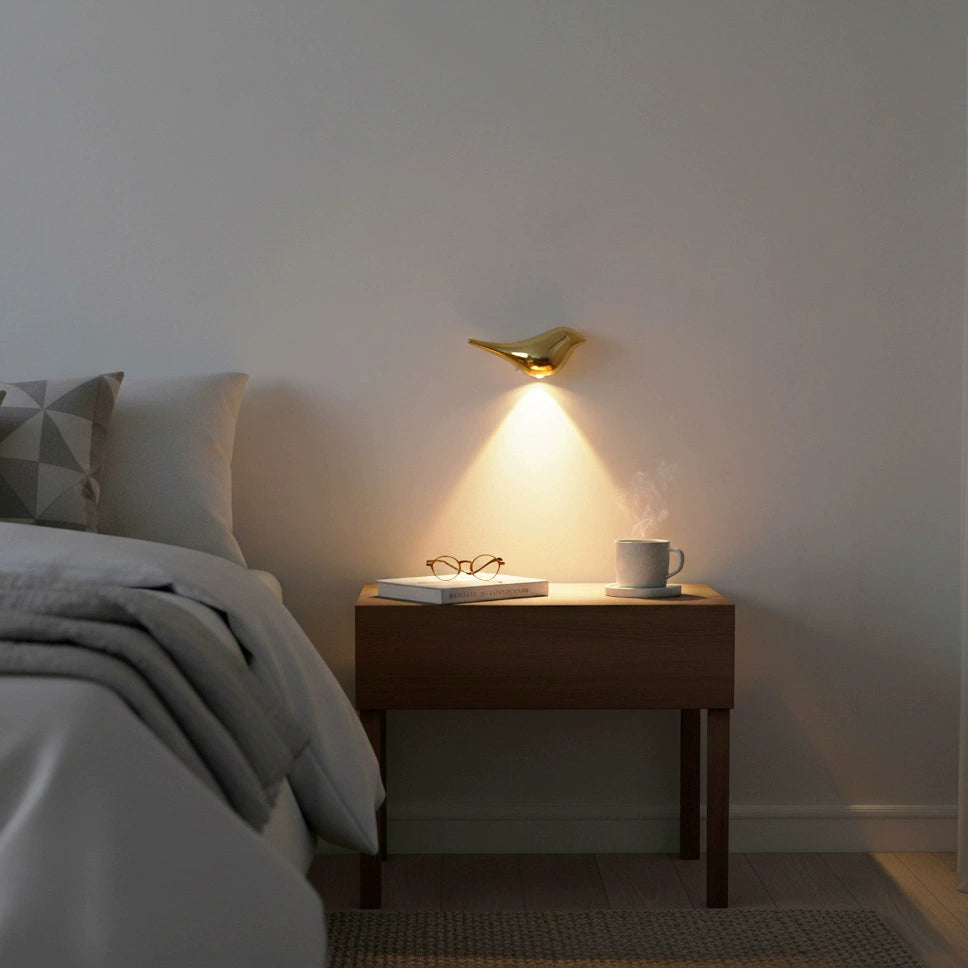 Luxury Home Gold/Silver Bird Wall Lamp Night Light Motion-Sensing Magnetic Dimmable