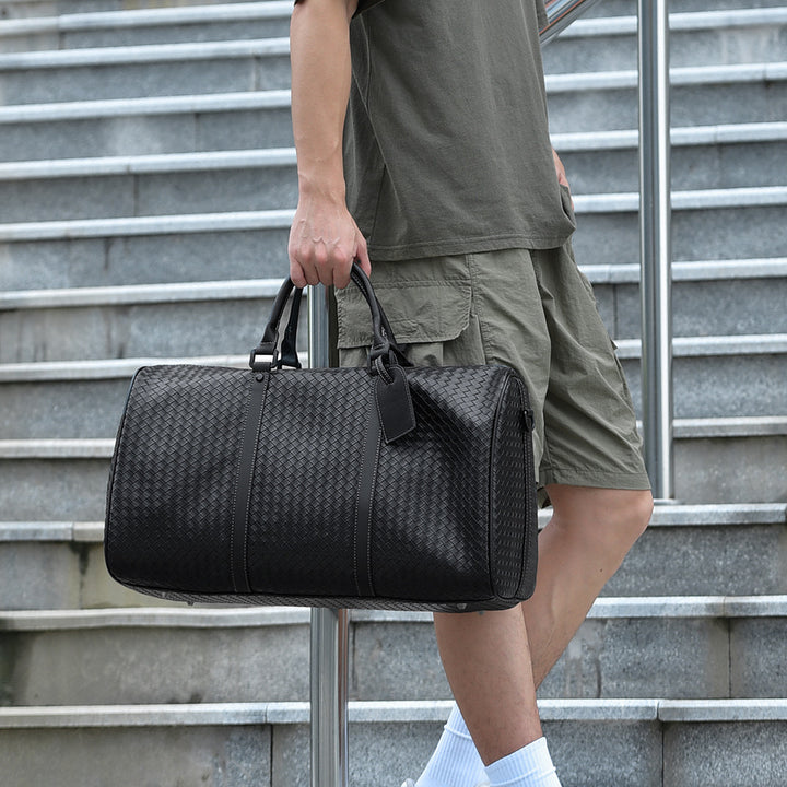 Woven Leather Weekend Travel Duffle Bag Bowlift