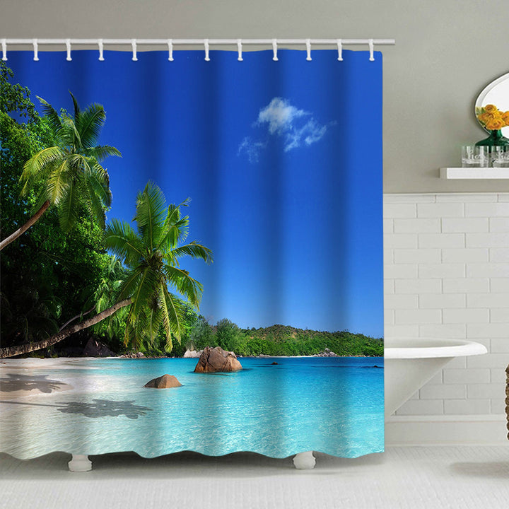 Tropical Beach Scene Shower Curtain Bowlift