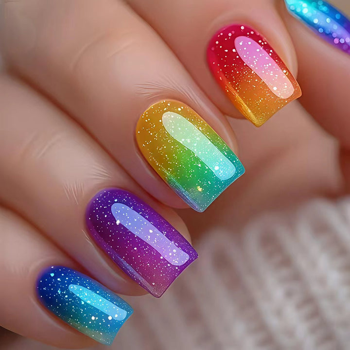 Glittered Rainbow Ombre Nail Art Bowlift