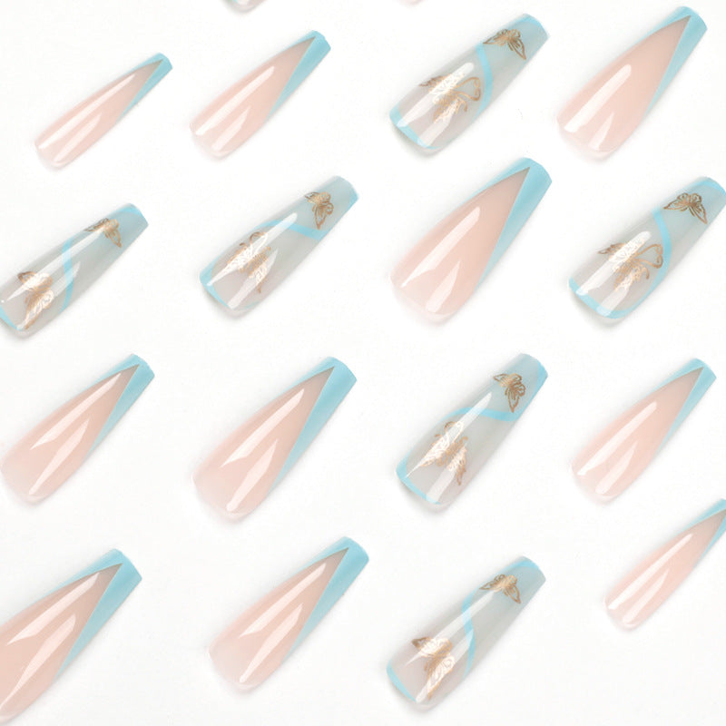 Artificial nail extensions in an elegant style with floral design Bowlift