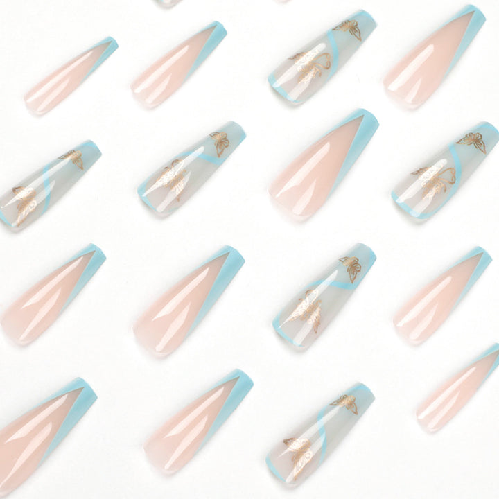 Artificial nail extensions in an elegant style with floral design Bowlift