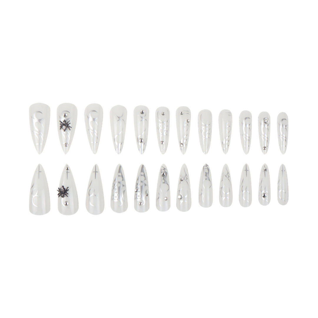 Elegant Stiletto Press-On Nails with Metallic Design Bowlift