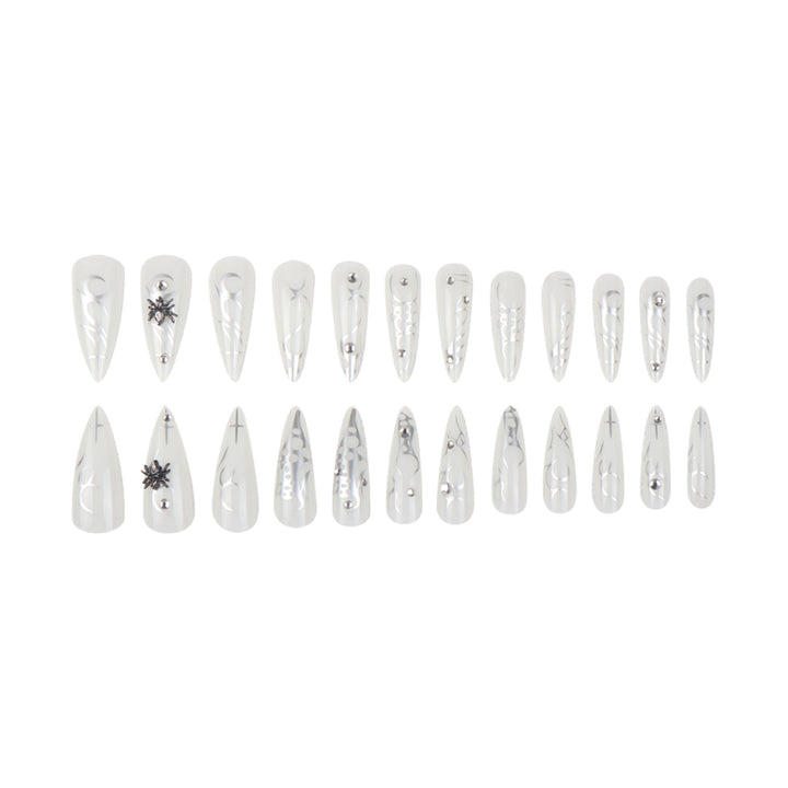 Elegant Stiletto Press-On Nails with Metallic Design Bowlift