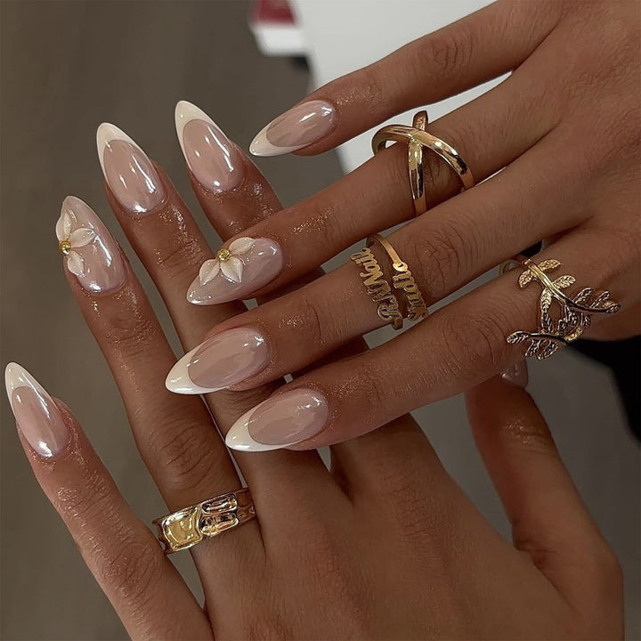 Artful stiletto nails with elegant floral design Bowlift