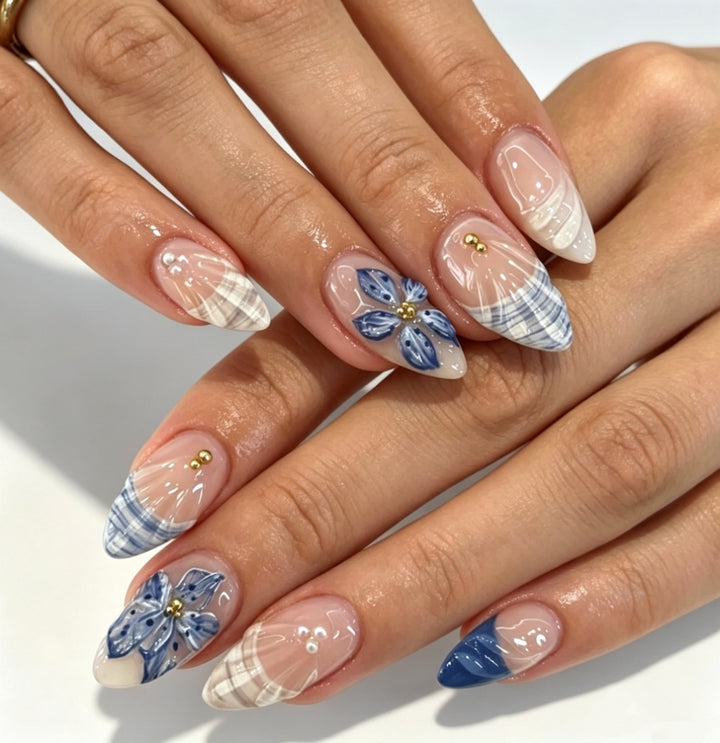 Artistic Floral Accent Press-On Nails Bowlift