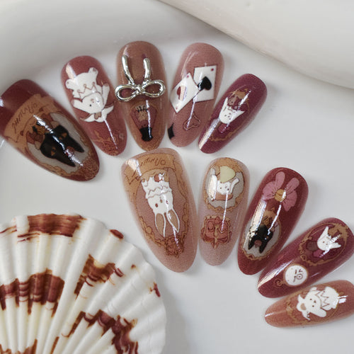 Whimsical Character-Themed Press-On Nail Art Bowlift