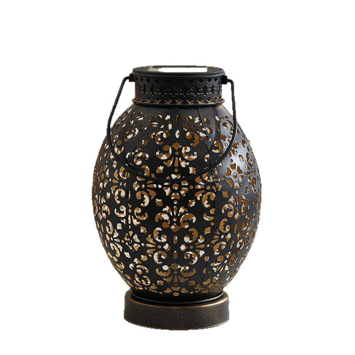 Moroccan-Style Cutwork Metal Candle Lantern with Hanging Handle Bowlift