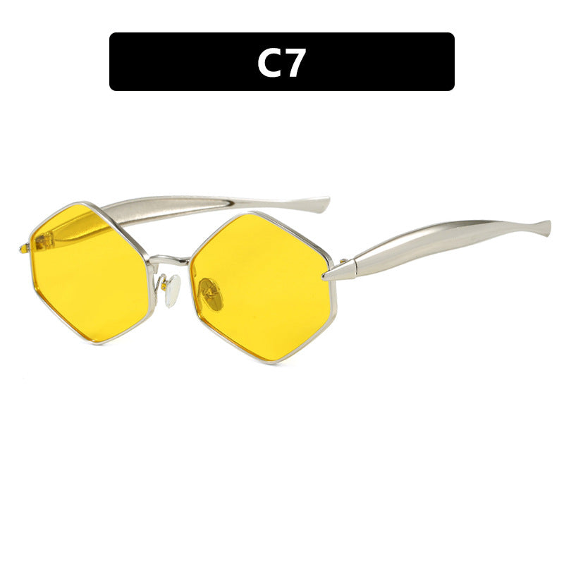 Women's hexagonal sunglasses with elegant metal frame and UV protection Bowlift