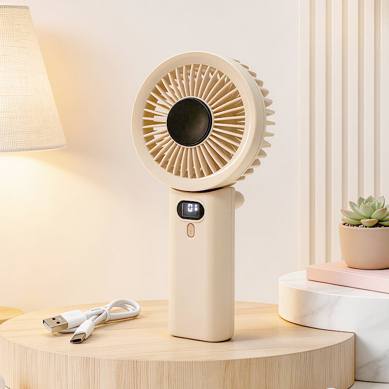 Women Portable Hand Fan with Temperature Regulating Display Bowlift