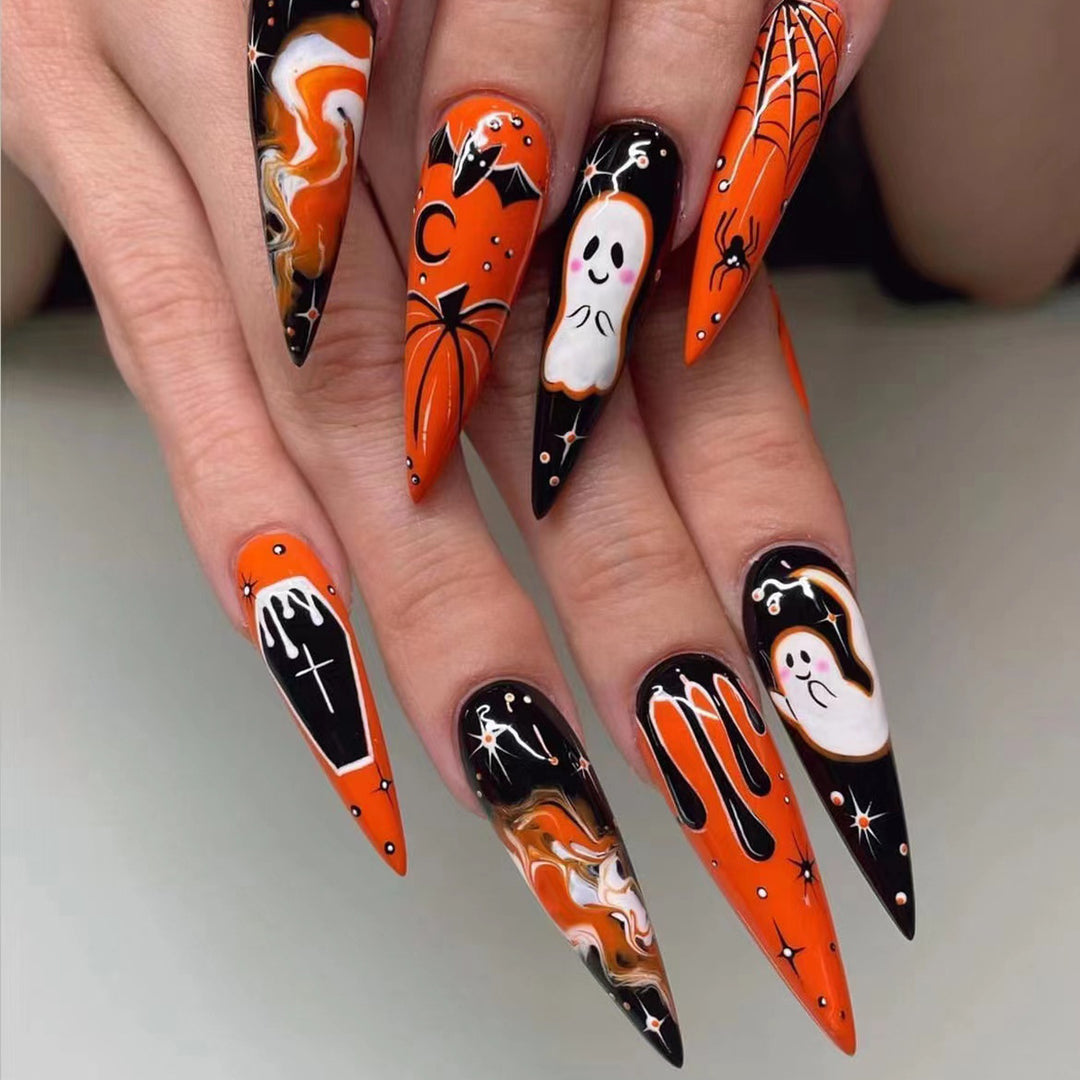 Halloween Themed Stiletto Press-On Nails Bowlift