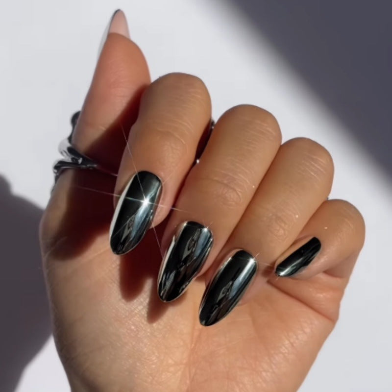 Glossy Black Stiletto Press-On Nails Bowlift