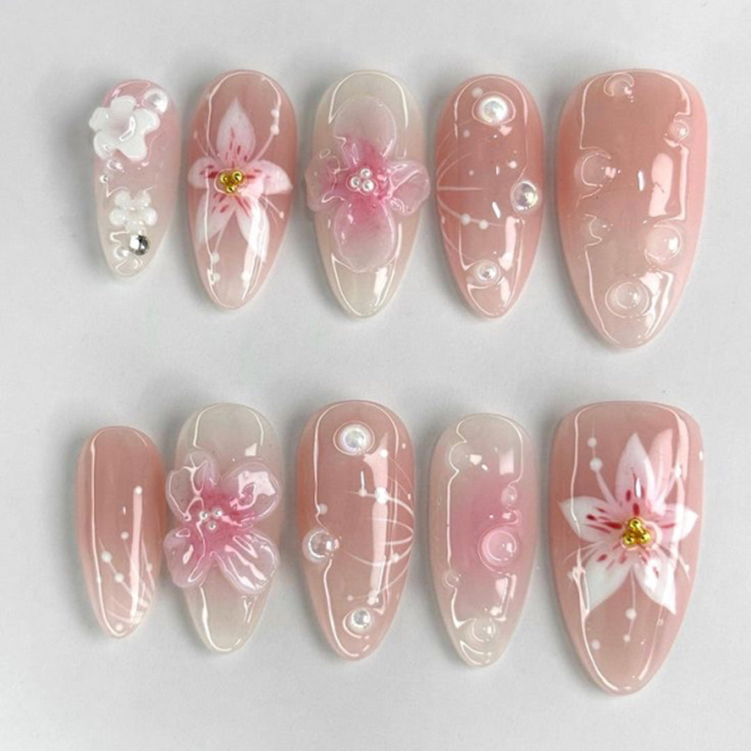 Artistic and creative nail extensions with floral accents Bowlift