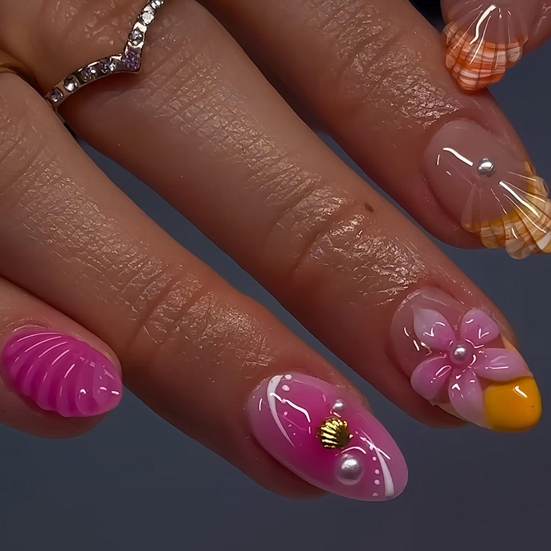 Artistic Shell-Inspired Press-On Nail Set Bowlift