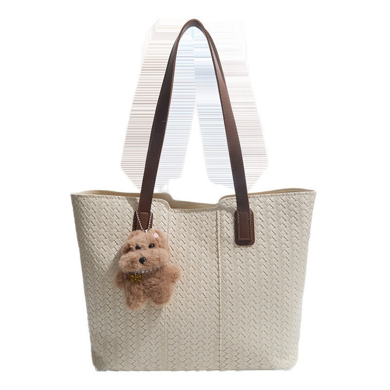 Woven Leather Shoulder Tote Bag Bowlift