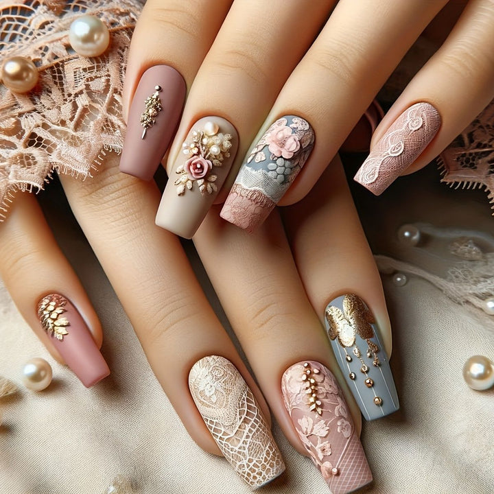 Floral Art Acrylic Nail Set Bowlift