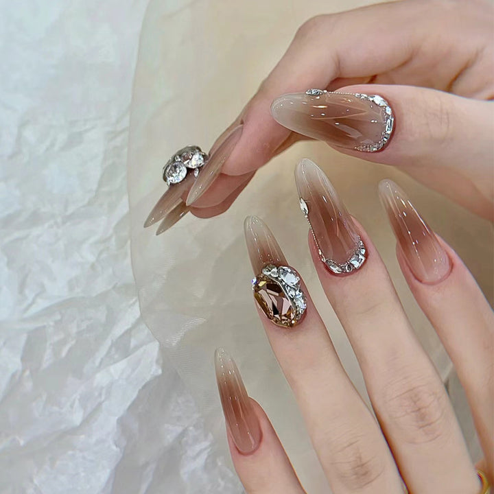Elegant Press-On Nails with Crystal Accents Bowlift