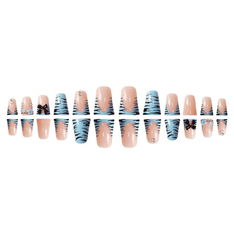Decorative Press-On Nail Art Set with Bow and Gem Accents Bowlift