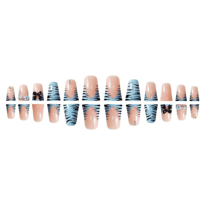 Decorative Press-On Nail Art Set with Bow and Gem Accents Bowlift