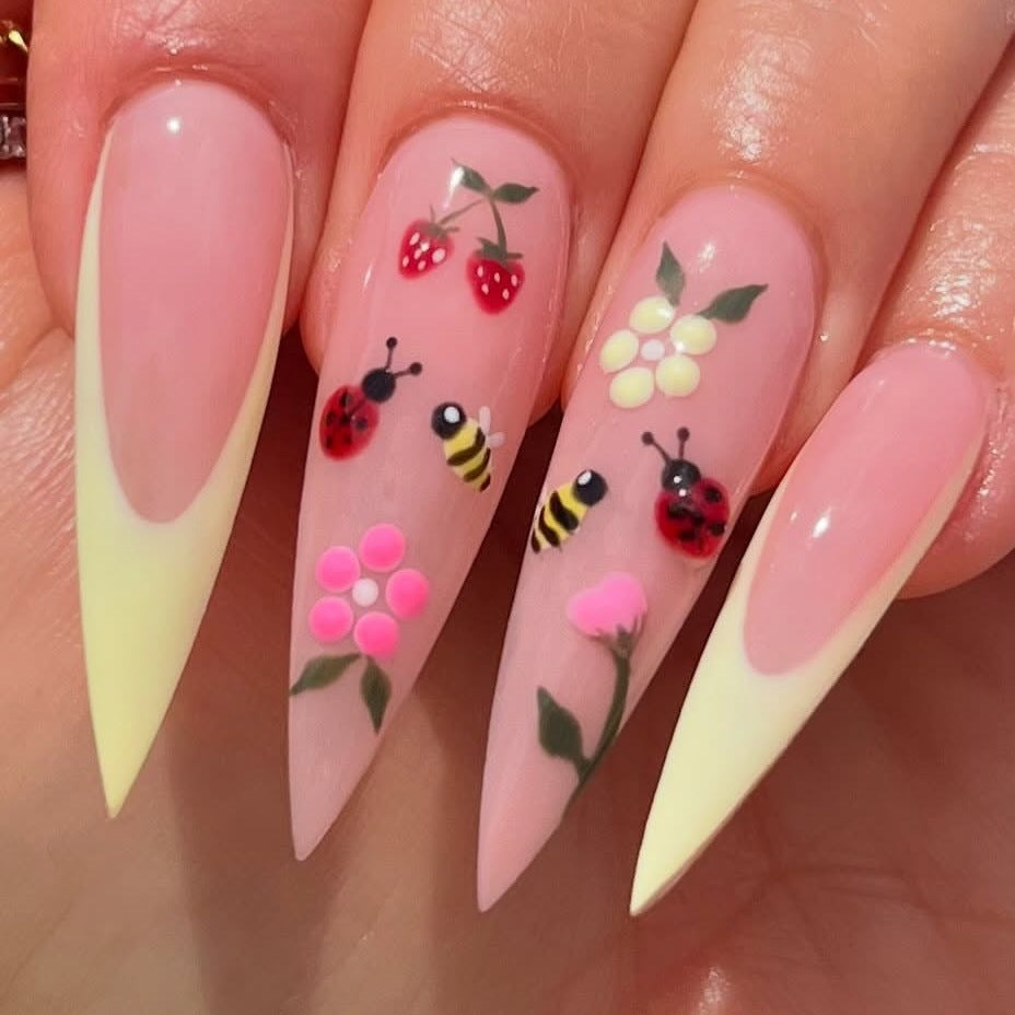 Artificial nail set with colorful spring design and elegant tips Bowlift