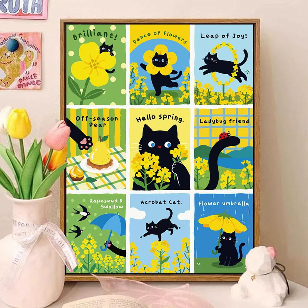 Playful Cat-Themed Illustrated Wall Art Bowlift