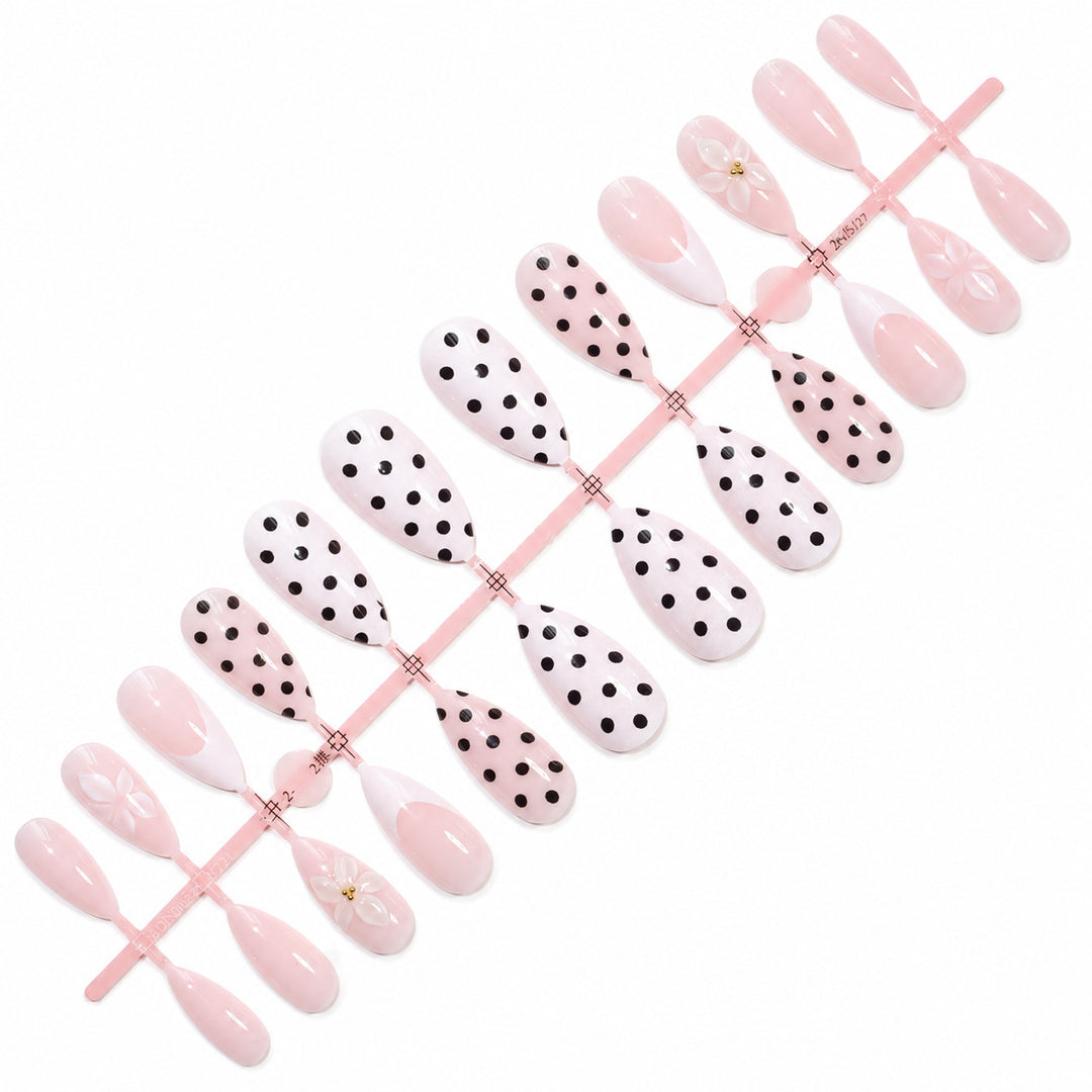 Premium Nail Design with Dots and Flowers Bowlift