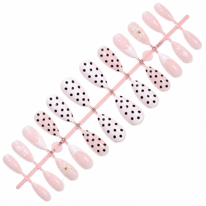 Premium Nail Design with Dots and Flowers Bowlift