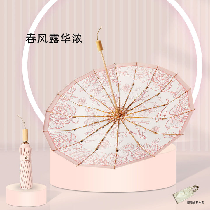 Women's Foldable UV Protection Umbrella with Floral Patterns Bowlift