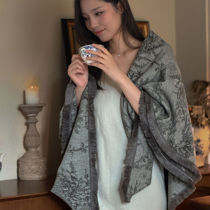 Decorative Jacquard Woven Throw Blanket with Fringed Edge