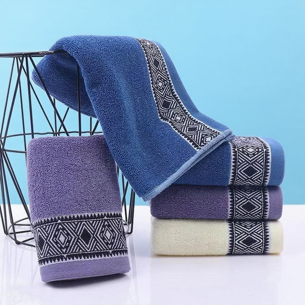 Terry Bath Towel Set With Elegant Geometric Border Bowlift