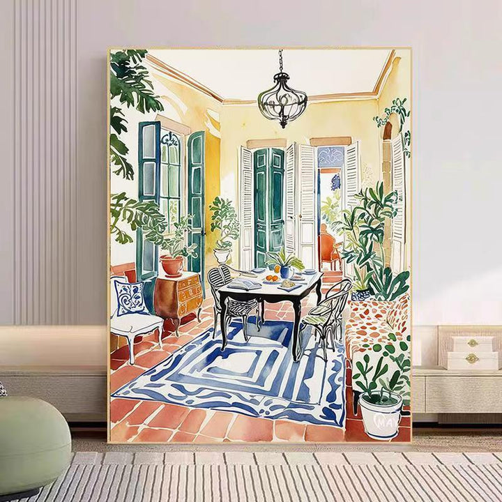 Cozy Living Room Watercolor Art Print Bowlift