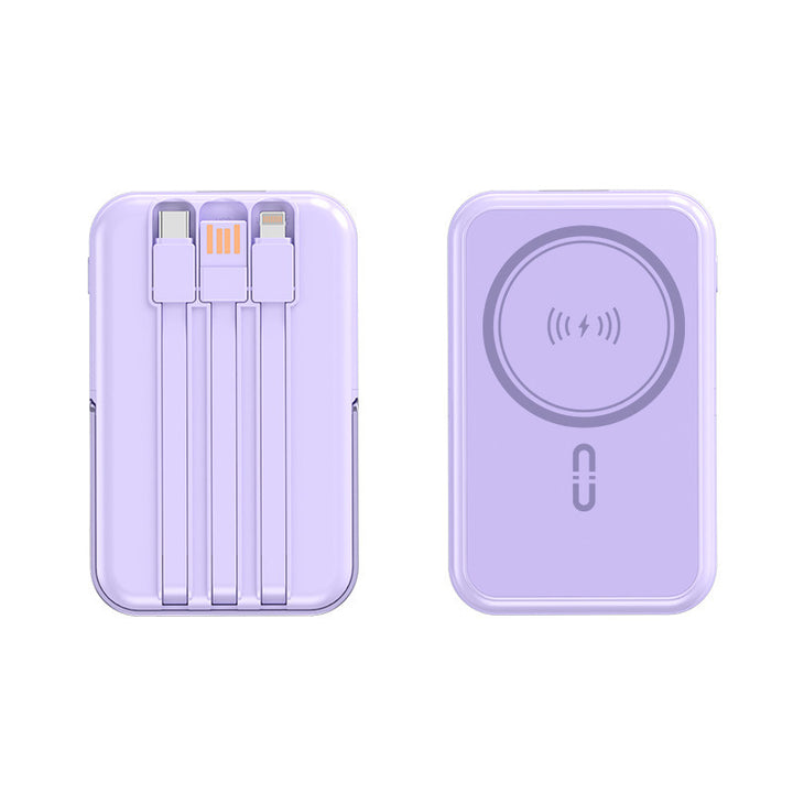 Portable power bank with integrated cable function and wireless charging option Bowlift