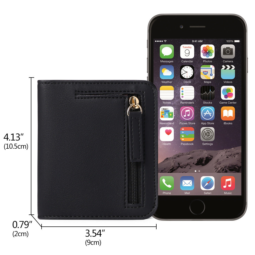 Compact Saffiano Card and Coin Wallet with Zipper Pocket Bowlift