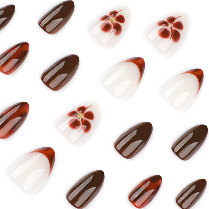 Artful Nail Extensions with Elegant Floral and Glossy Design Bowlift