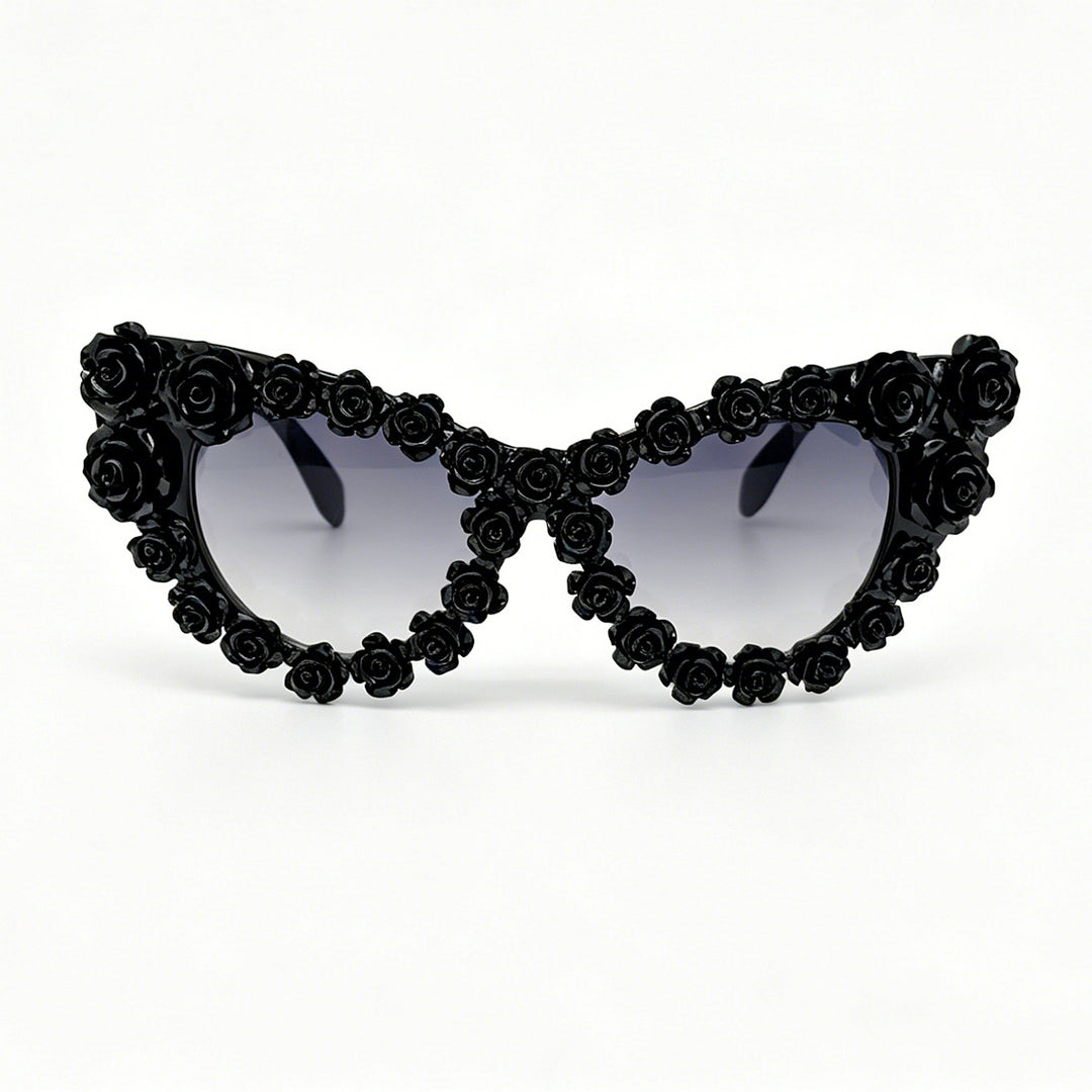 Women's Heart-Shaped Sunglasses with Floral Application Bowlift