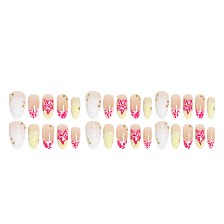 Artificial nail set with floral motifs and elegant embellishments Bowlift