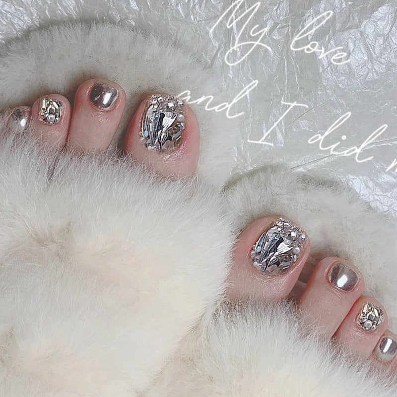 Premium Decorative Press-On Toenails with Crystal Accents Bowlift