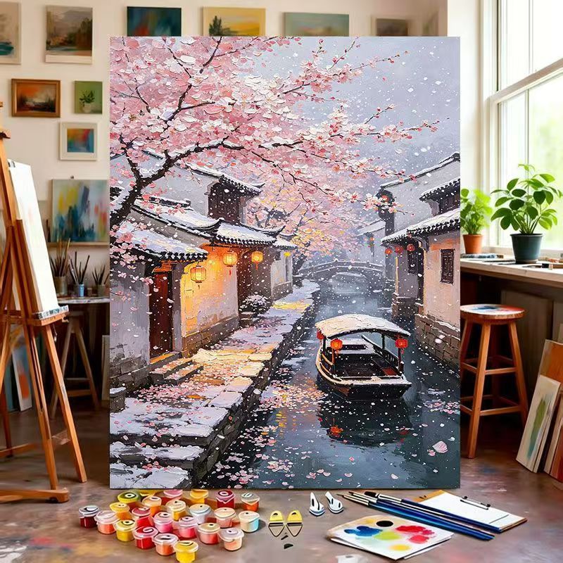 Scenic Cherry Blossom Paint by Numbers Art Kit Bowlift
