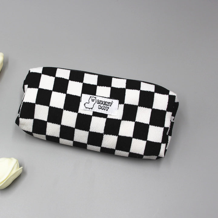 Checked Pattern Zippered Pencil Case Bowlift