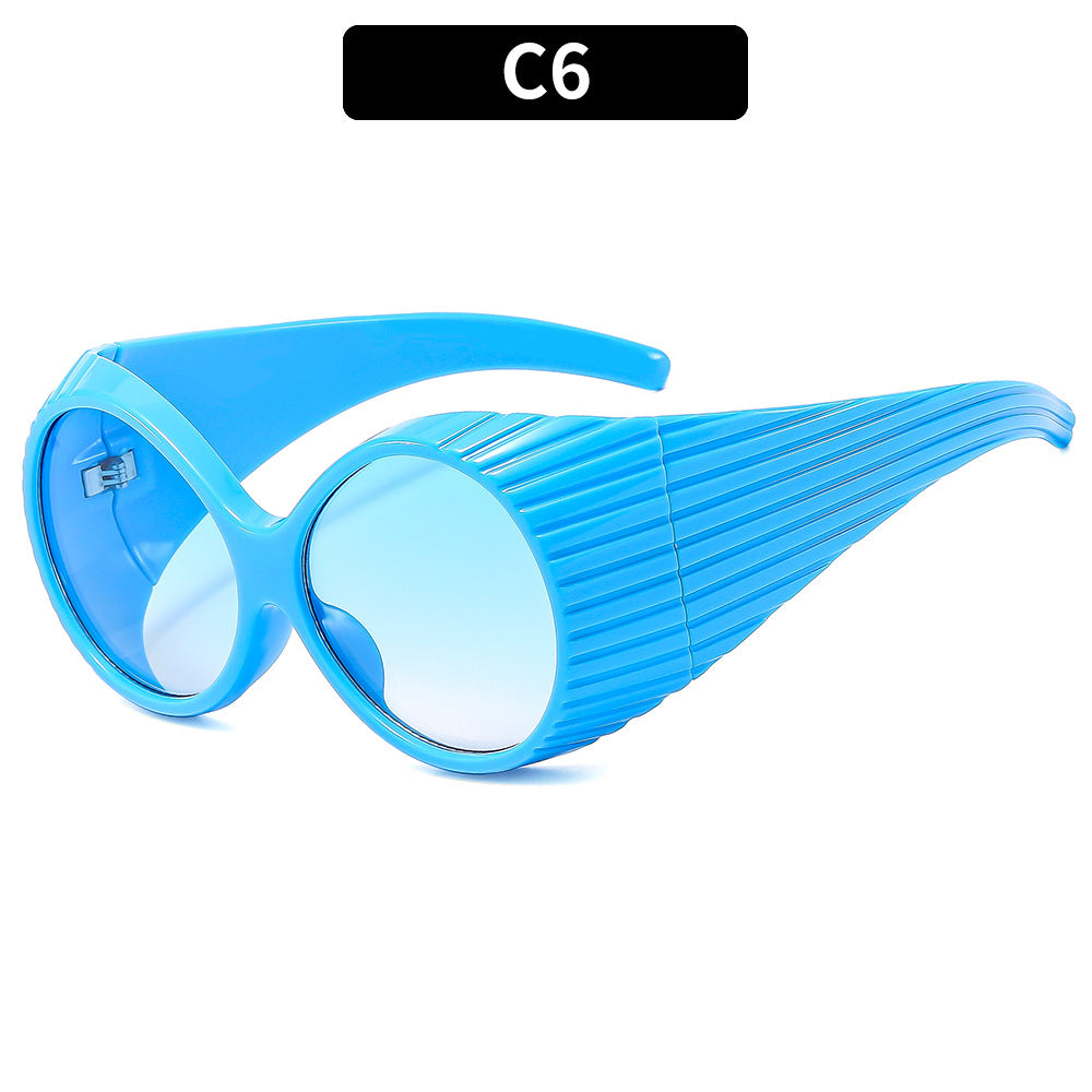 Fashionable Ribbed Shield Sunglasses