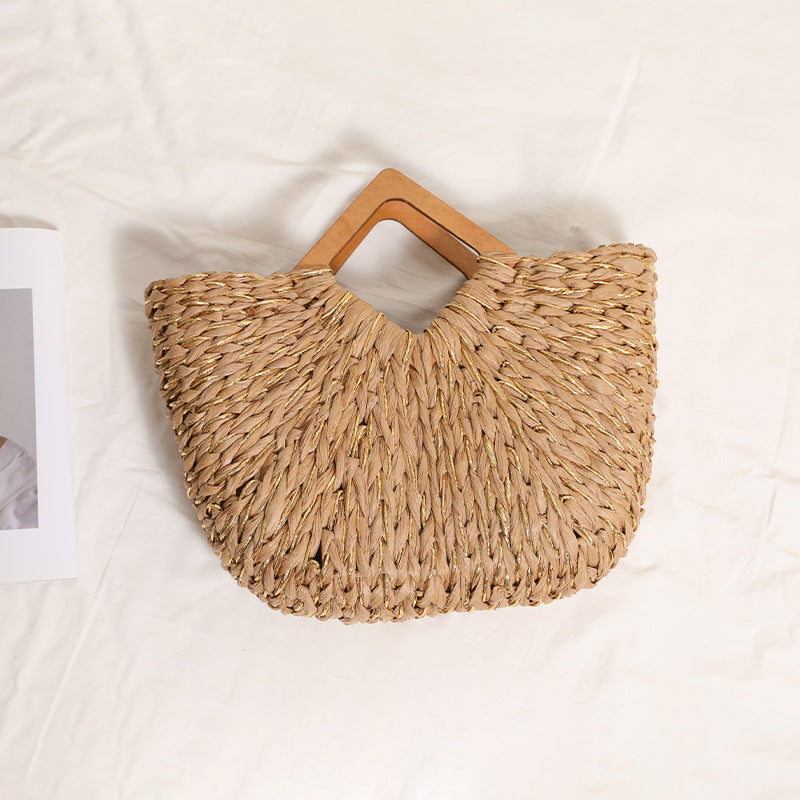Handcrafted Portable Baskets Bag with Wooden Handles Bowlift