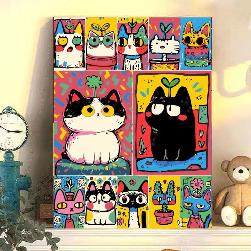 Playful Cat-Themed Canvas Wall Art Bowlift