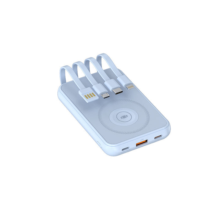 Portable charger with multidimensional charging cable system and wireless charging function Bowlift