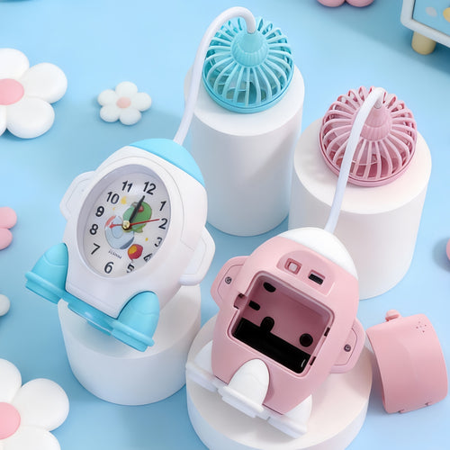 Women Multifunctional Table Clock with Fan Bowlift