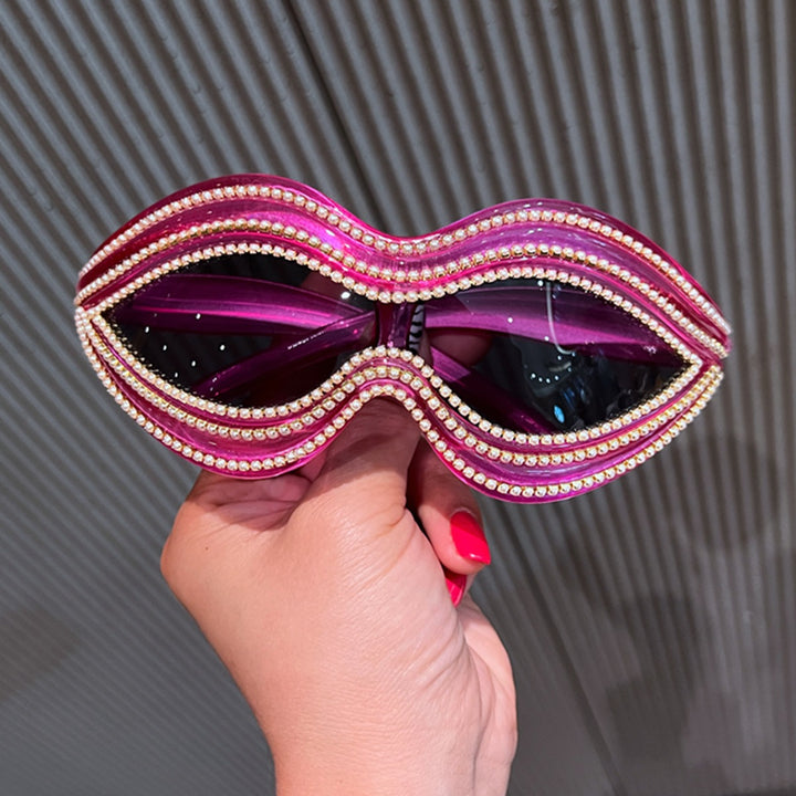 Ladies Glamorous Wave Sunglasses with Sparkling Crystal Applications Bowlift