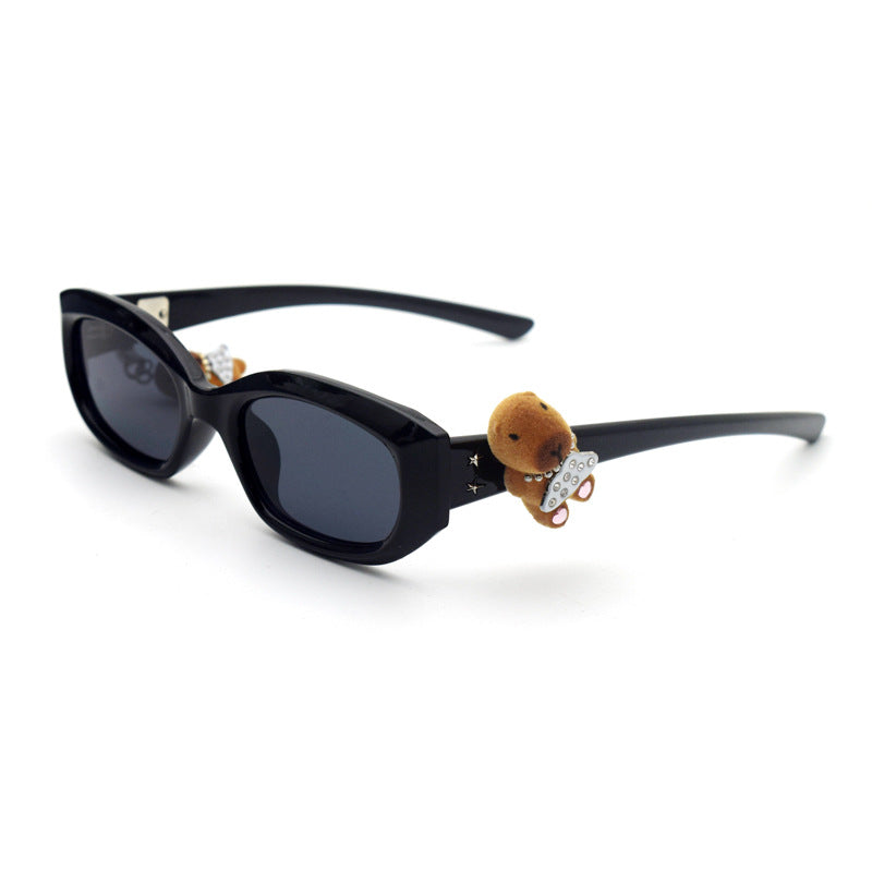 Trendy Cat-Eye Sunglasses with Adorable Teddy Bear Accent Bowlift