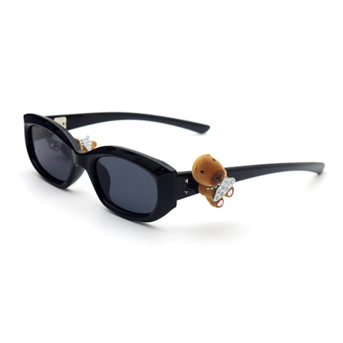 Trendy Cat-Eye Sunglasses with Adorable Teddy Bear Accent Bowlift